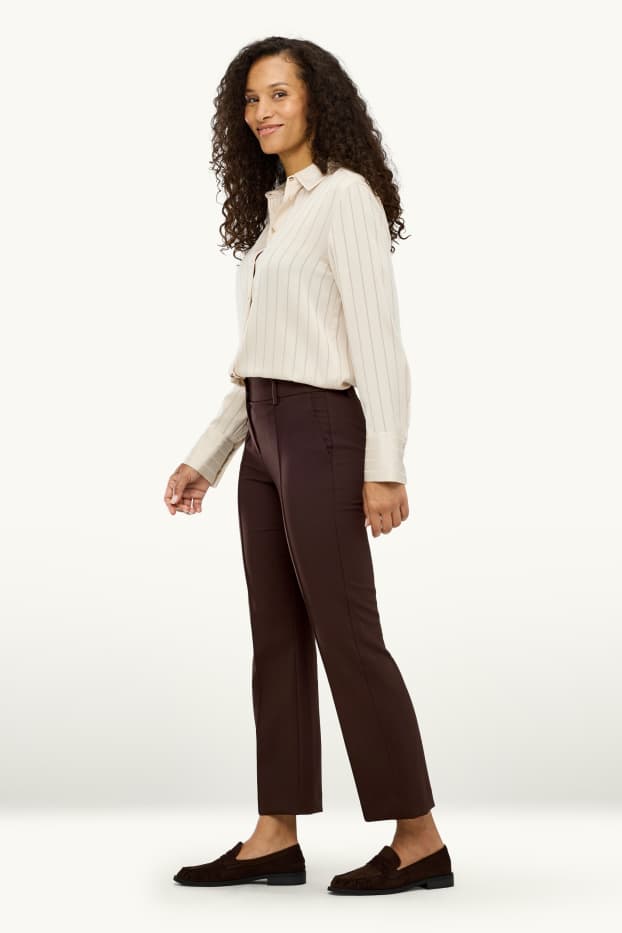 Damen - Stoffhose - Mid Waist - Flared - dunkelbraun