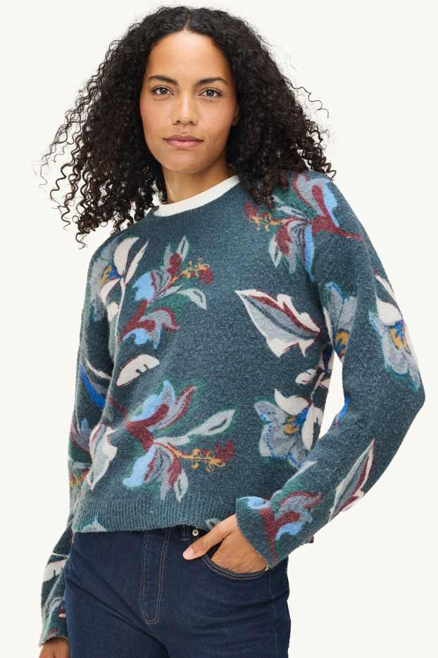 Women - Jumper - floral - dark green