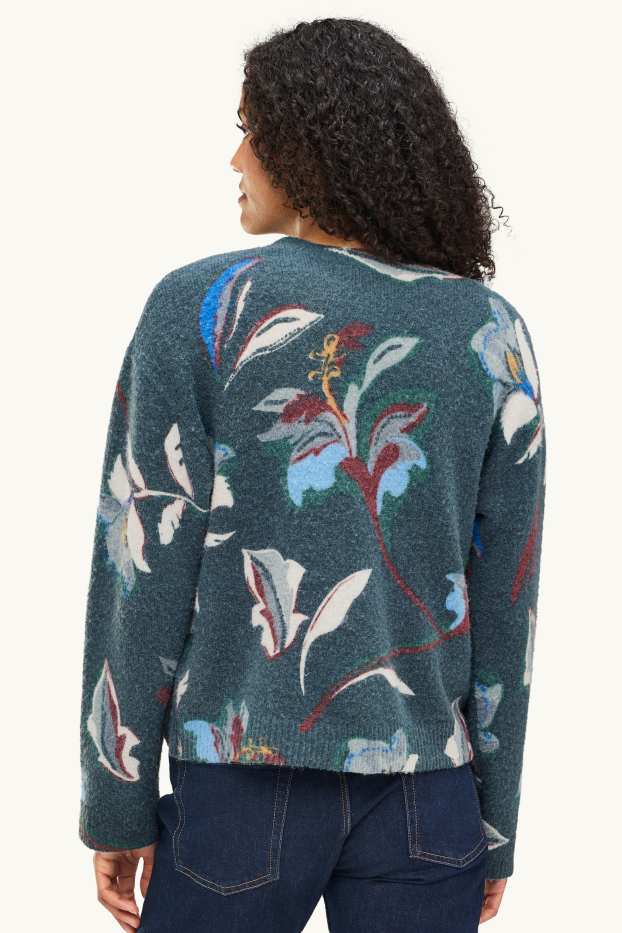 Women - Jumper - floral - dark green