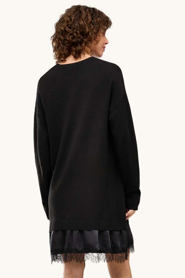 Femmes - Robe en maille - look 2-en-1 - noir