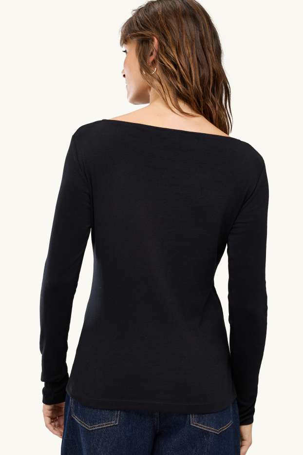 Femmes - Haut à manches longues - slim fit - noir