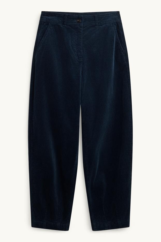 Femmes - Pantalon en velours côtelé - high waist - barrel leg - LYCRA ® - bleu foncé