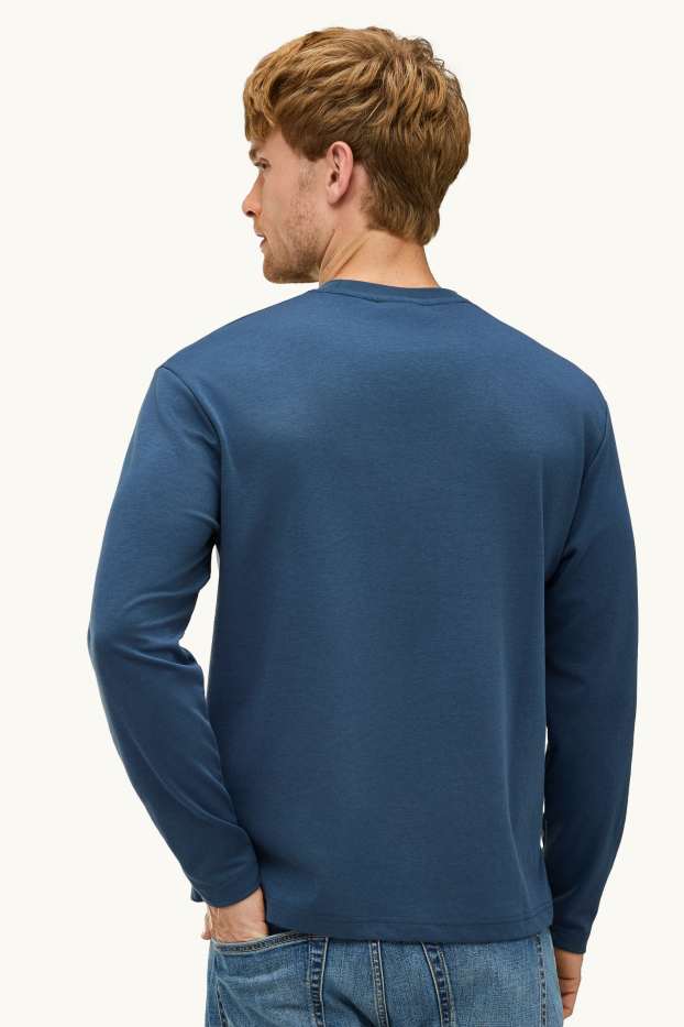 Herren - Langarmshirt - Relaxed Fit - blau-melange