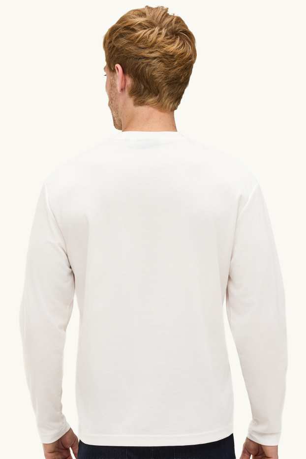 Herren - Langarmshirt - Relaxed Fit - schneeweiß