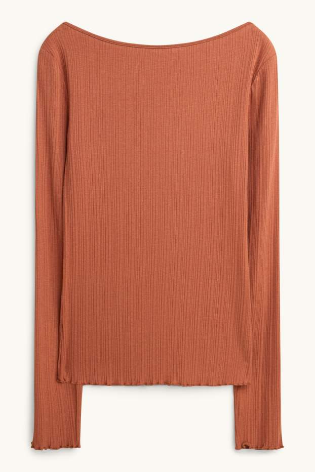 Damen - Langarmshirt - Slim Fit - gerippt - orange