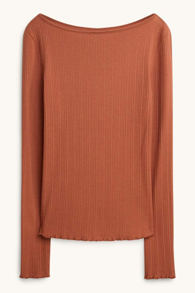 Damen - Langarmshirt - Slim Fit - gerippt - orange