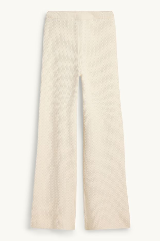 Bambine - Coordinato - cardigan e pantaloni di stoffa - 2 pezzi - motivo a treccia - crema