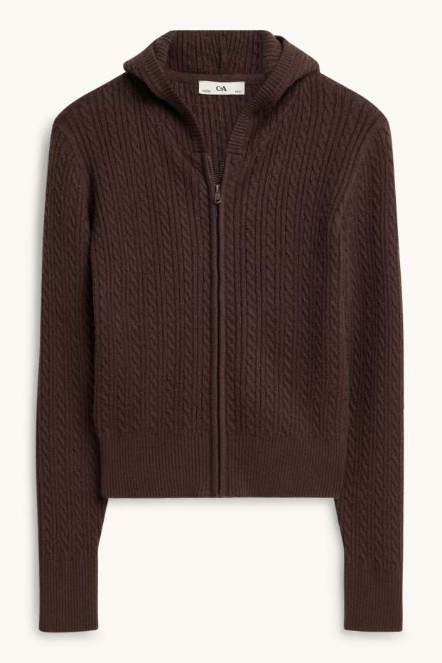 Kinder Mädchen - Set - Strickjacke und Stoffhose - 2 teilig - Zopfmuster - braun
