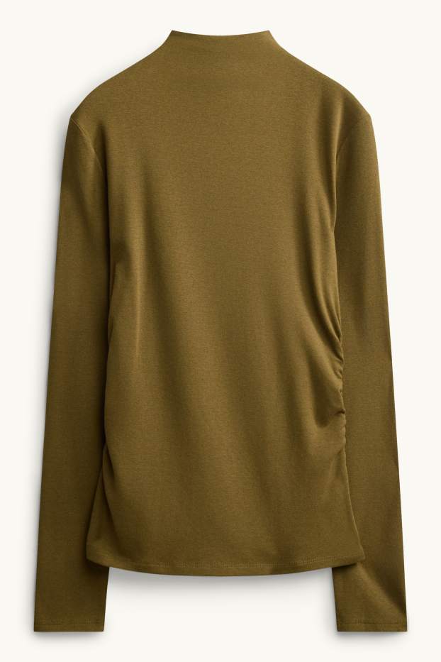 Women - Long sleeve top - slim fit - khaki