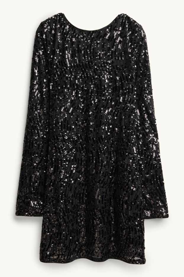 Damen - Pailletten-Kleid - Straight Fit - schwarz