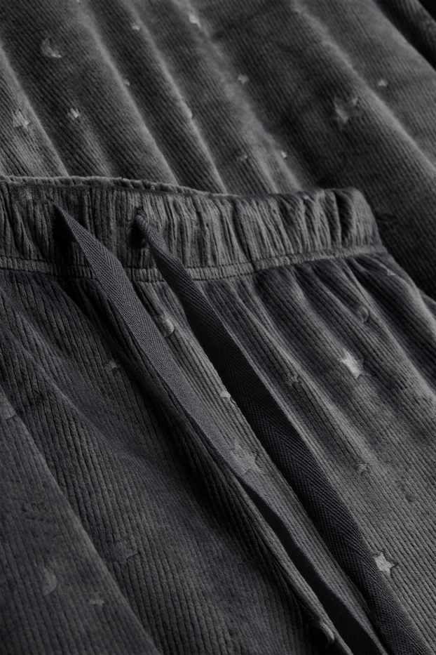 Dames - Winterpyjama - ribstof - met patroon - donkergrijs