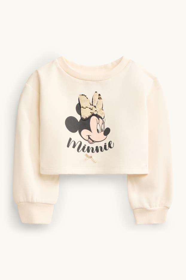 Kinder Mädchen - Minnie Maus - Set - Sweatshirt und Kleid - Glanz-Effekt - cremeweiss
