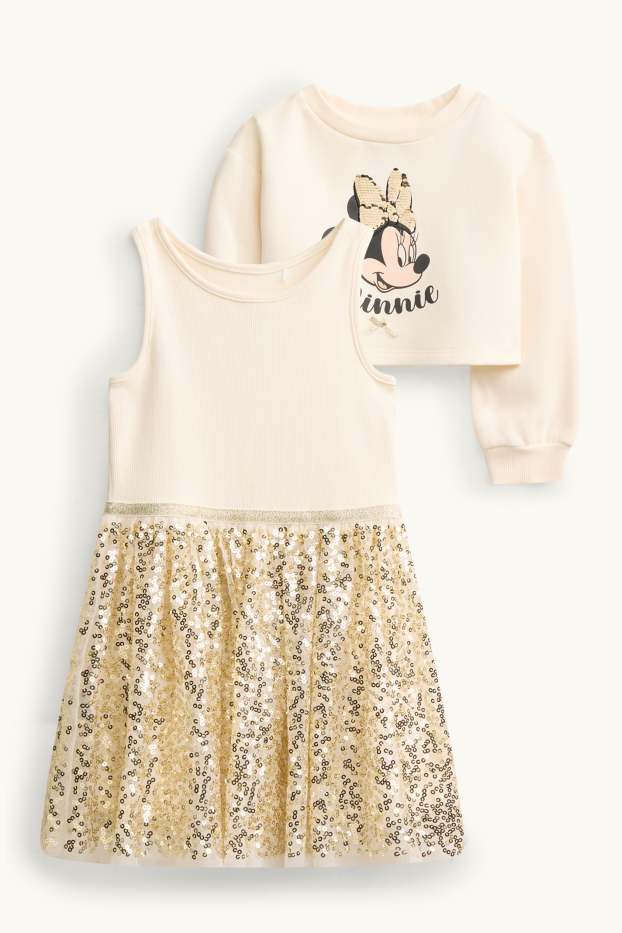 Kinder Mädchen - Minnie Maus - Set - Sweatshirt und Kleid - Glanz-Effekt - cremeweiss