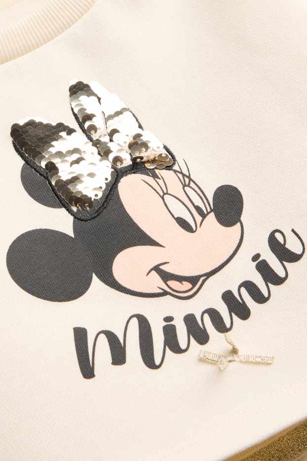 Kinder Mädchen - Minnie Maus - Set - Sweatshirt und Kleid - Glanz-Effekt - cremeweiss
