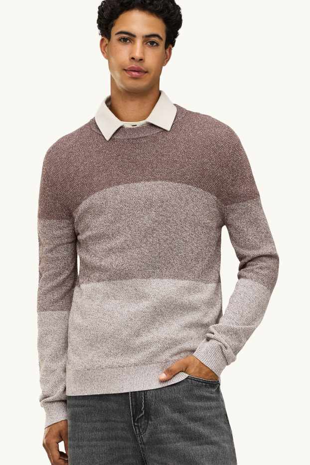 Herren - Pullover - gestreift - strukturiert - braun-melange