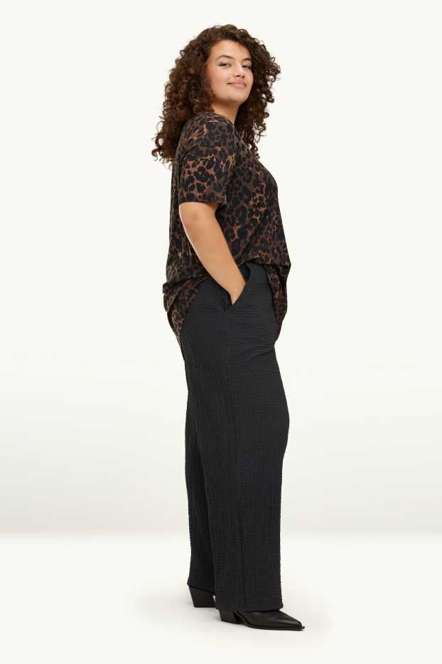 Damen - Stoffhose - Mid Waist - Straight Fit - strukturiert - schwarz