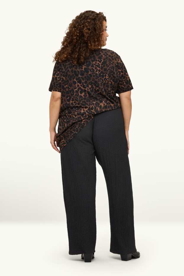 Damen - Stoffhose - Mid Waist - Straight Fit - strukturiert - schwarz