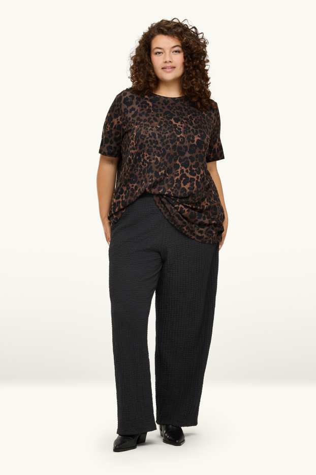 Damen - Stoffhose - Mid Waist - Straight Fit - strukturiert - schwarz