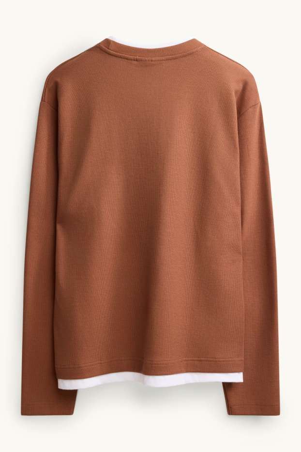 Herren - Pullover - 2-in-1-Look - strukturiert - braun / cremeweiß
