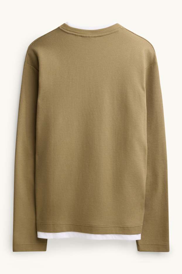 Herren - Pullover - 2-in-1-Look - strukturiert - khaki