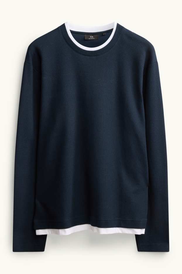 Herren - Pullover - 2-in-1-Look - strukturiert - dunkelblau / weiß