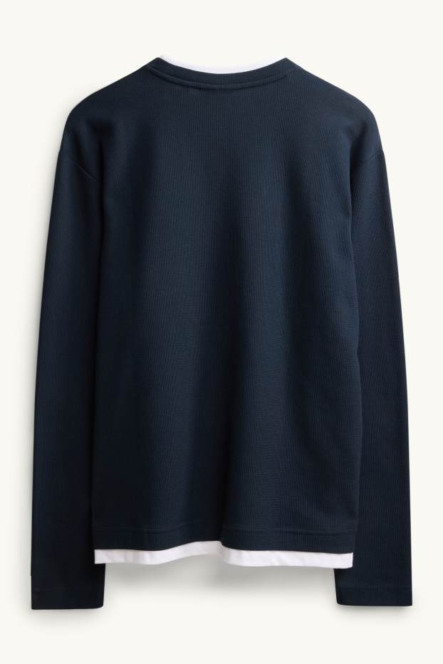 Herren - Pullover - 2-in-1-Look - strukturiert - dunkelblau / weiß