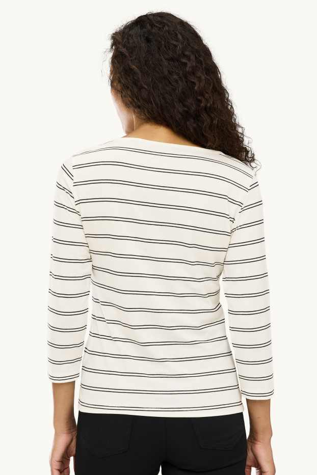 Damen - Langarmshirt - Regular Fit - gestreift - weiß / schwarz
