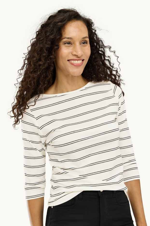 Damen - Langarmshirt - Regular Fit - gestreift - weiß / schwarz