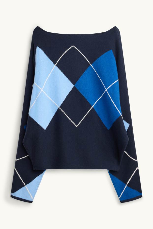 Women - Jumper - check - blue / dark blue