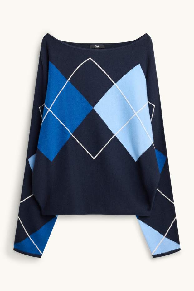 Women - Jumper - check - blue / dark blue