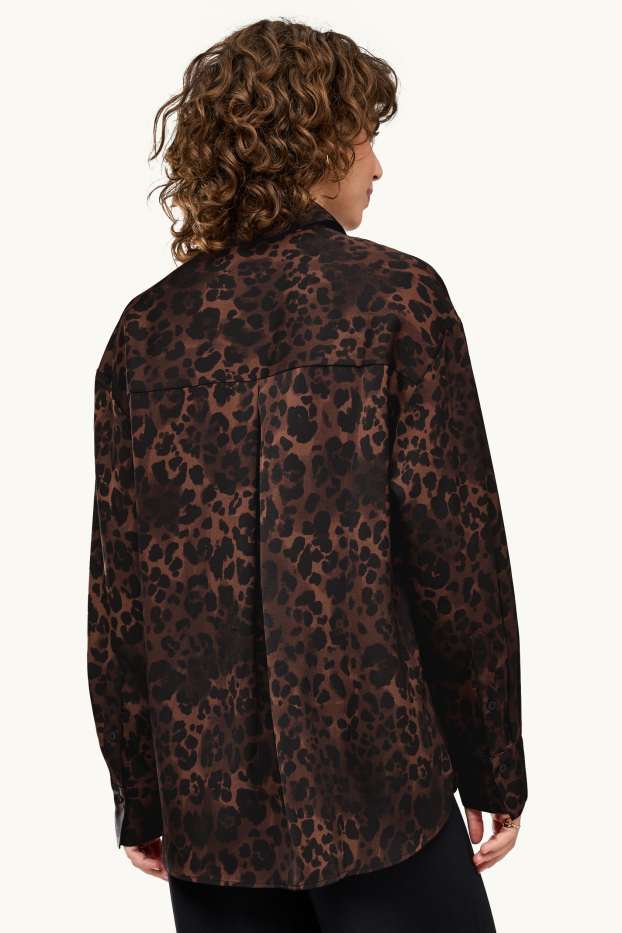 Donna - Camicetta - stampa leopardata - marrone scuro