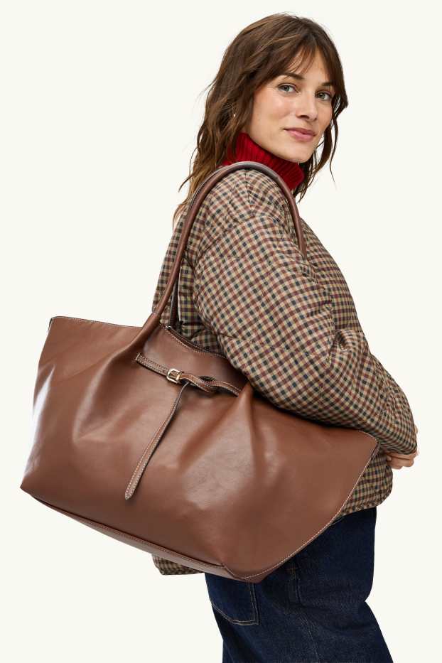 Femei - Geantă shopper mare - imitație de piele - maro