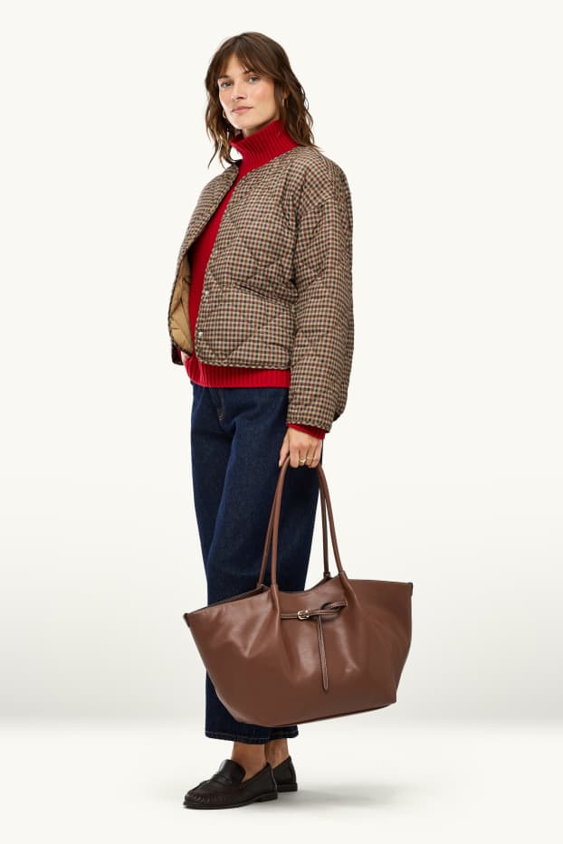Femei - Geantă shopper mare - imitație de piele - maro