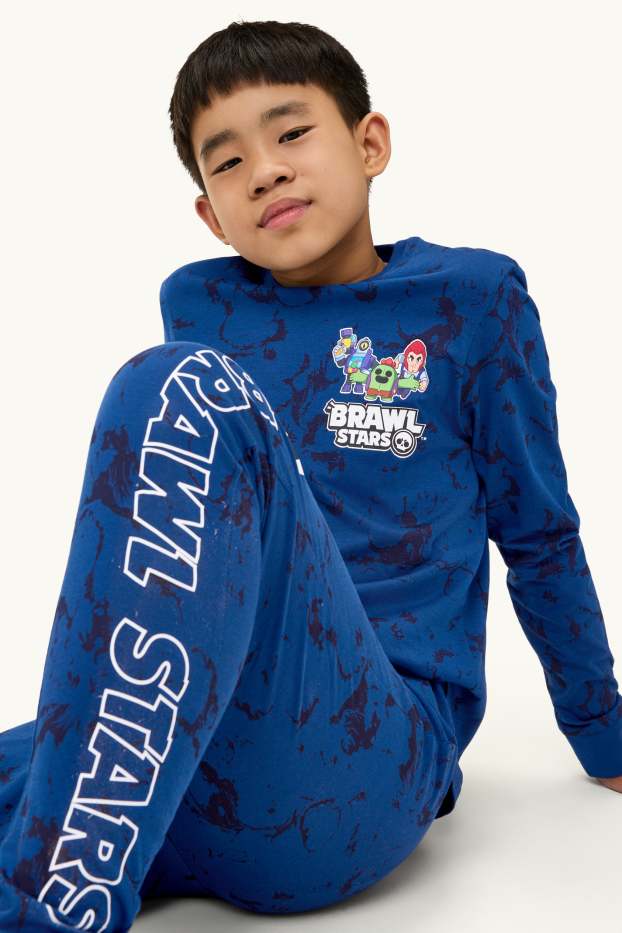 Kinder Buben - Brawl Stars - Pyjama - 2 teilig - gemustert - blau
