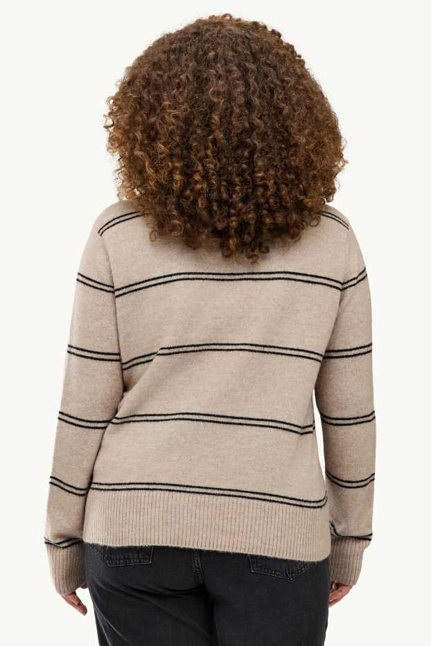 Damen - Pullover - gestreift - schwarz / beige