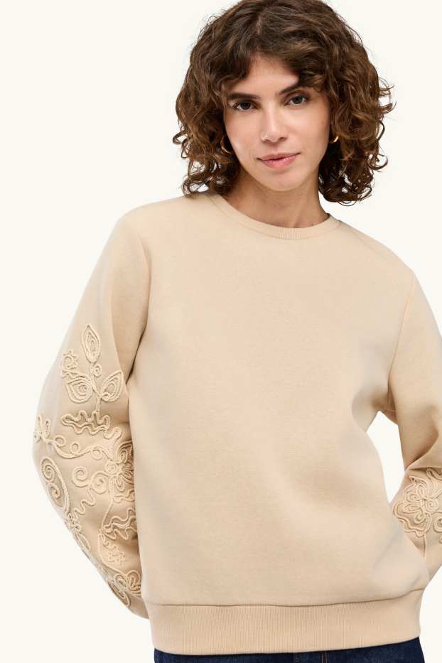 Femmes - Sweat - brodé - blanc crème