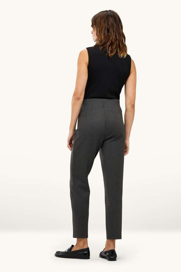 Dámské - Crop plátěné kalhoty - high waist - tapered fit - antracitová