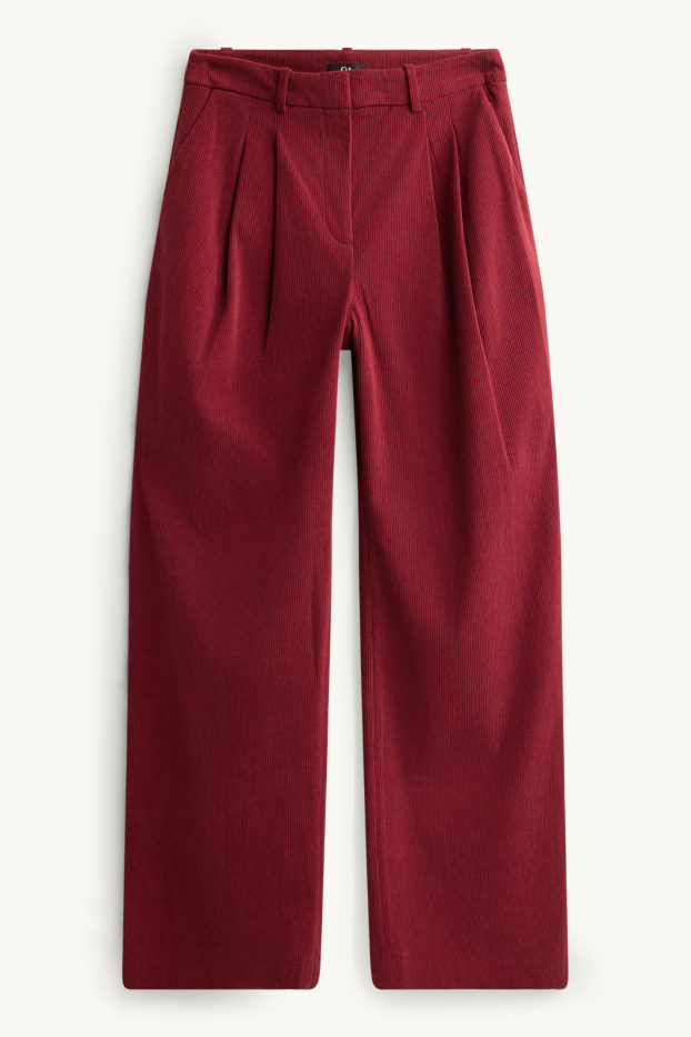 Women - Corduroy trousers - high waist - regular fit - bordeaux