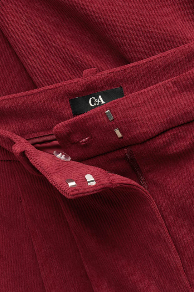 Women - Corduroy trousers - high waist - regular fit - bordeaux
