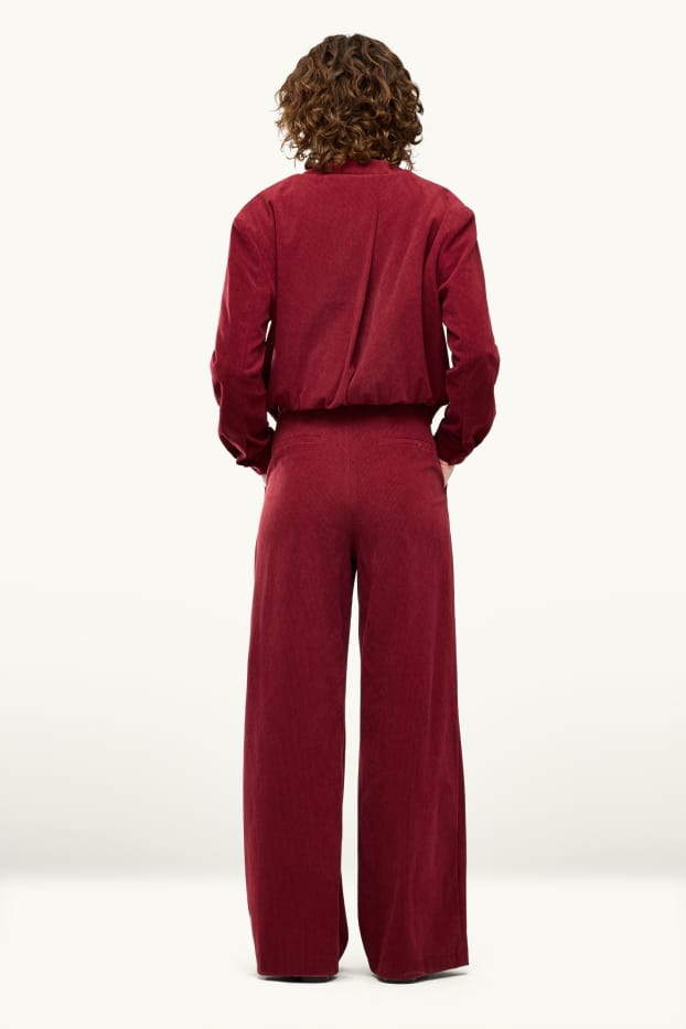 Women - Corduroy trousers - high waist - regular fit - bordeaux