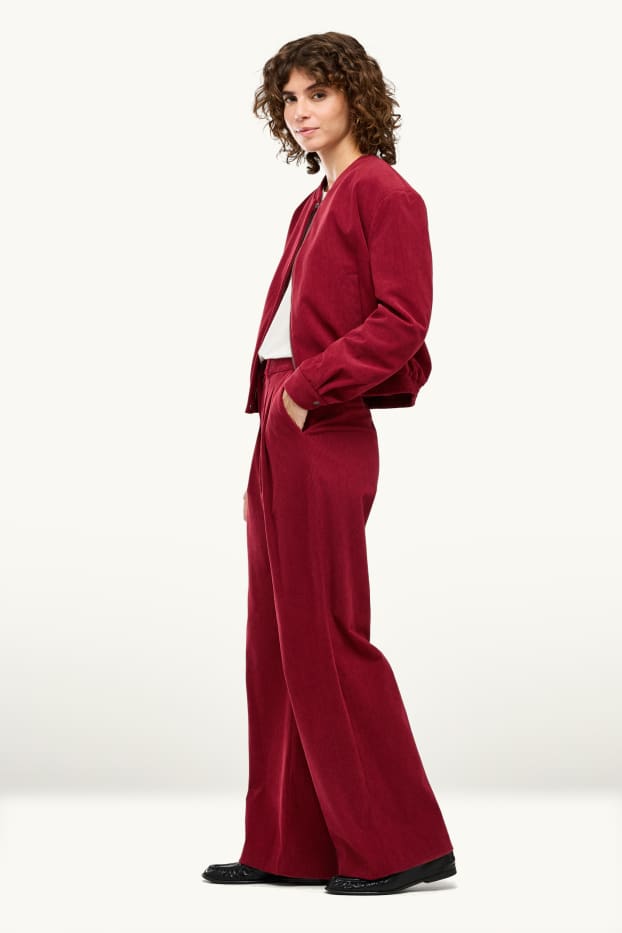Women - Corduroy trousers - high waist - regular fit - bordeaux