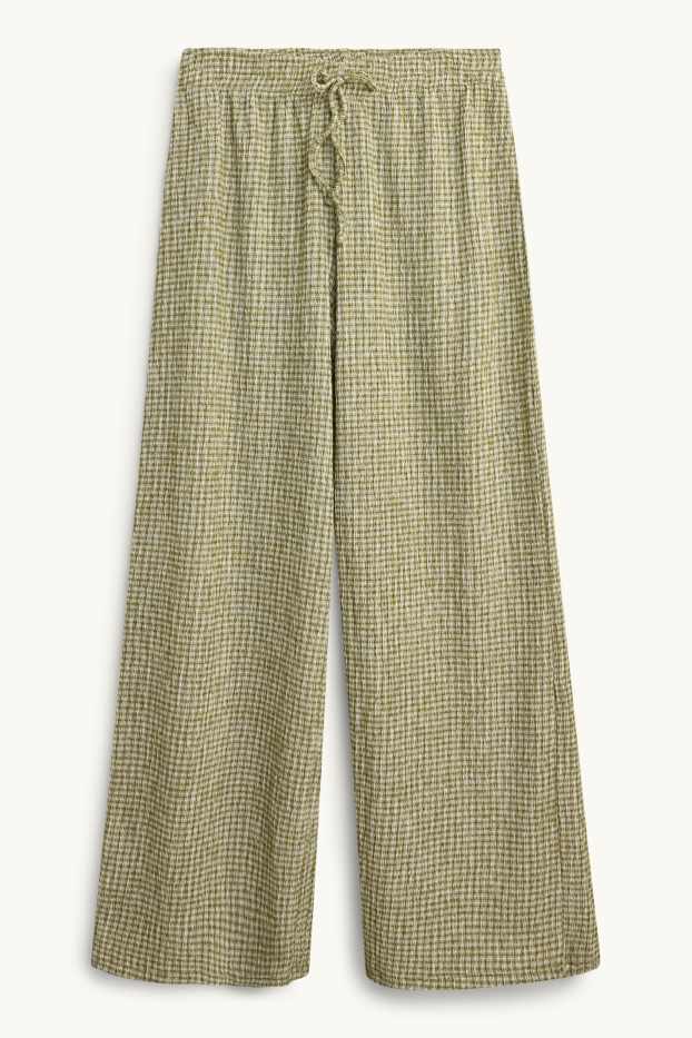 Dona - Pantalons de tela - mid waist - wide leg - de quadres - verd / blanc trencat