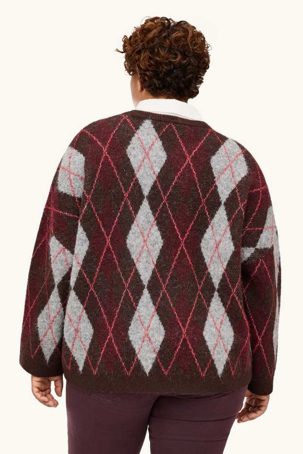 Damen - Set - Pullover und Blusenkragen - 2 teilig - kariert - braun