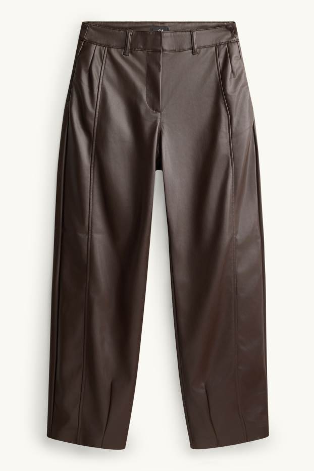Damen - Hose - High Waist - Barrel Leg - Lederimitat - braun