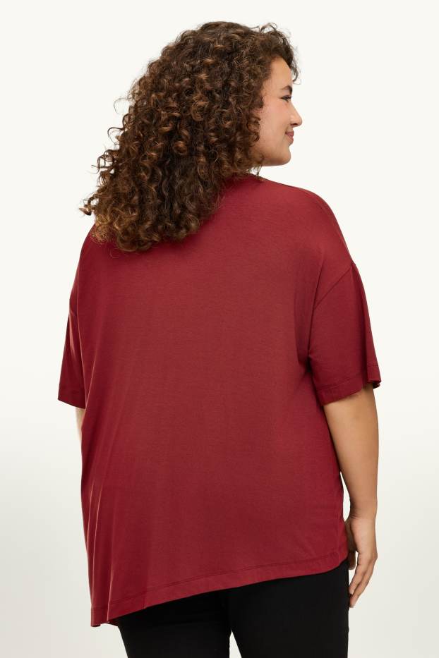 Dona - Samarreta de mànigues curtes amb el coll en punta - relaxed fit - vermell fosc