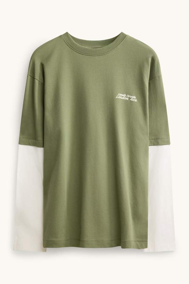 Heren - T-shirt - relaxed fit - groen / crème wit