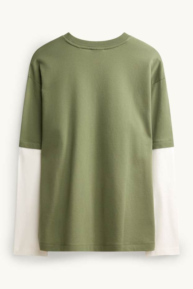 Heren - T-shirt - relaxed fit - groen / crème wit