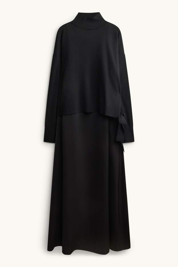 Women - Set - dress and jumper with band collar - black
