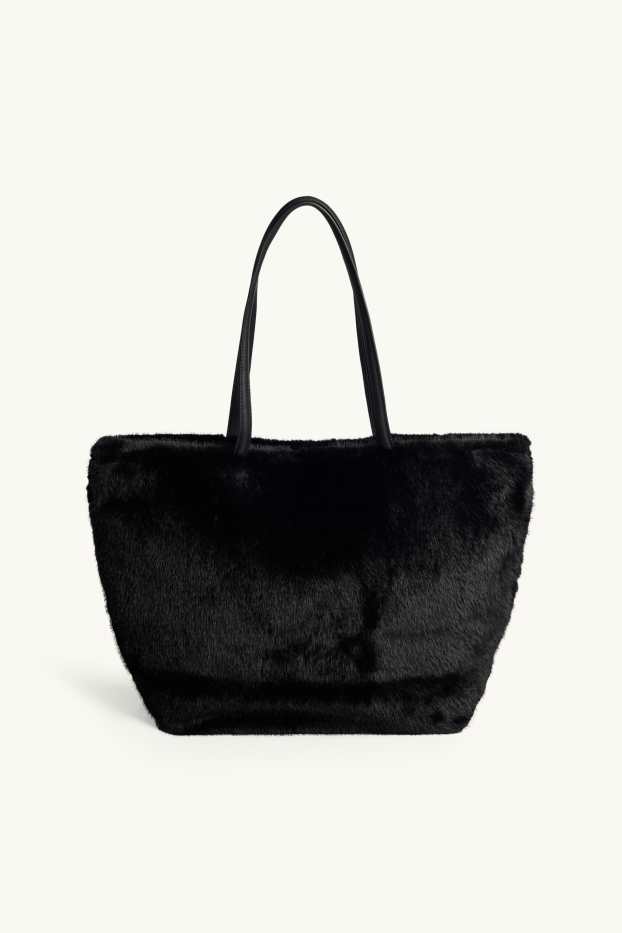 Women - Large faux fur shopper - black