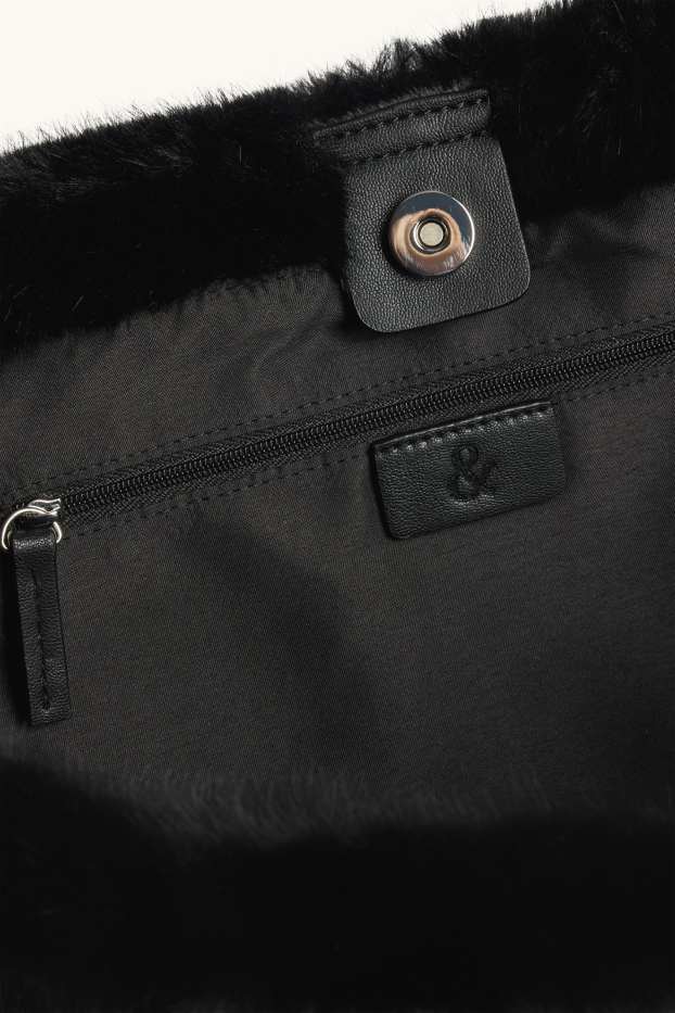 Women - Large faux fur shopper - black